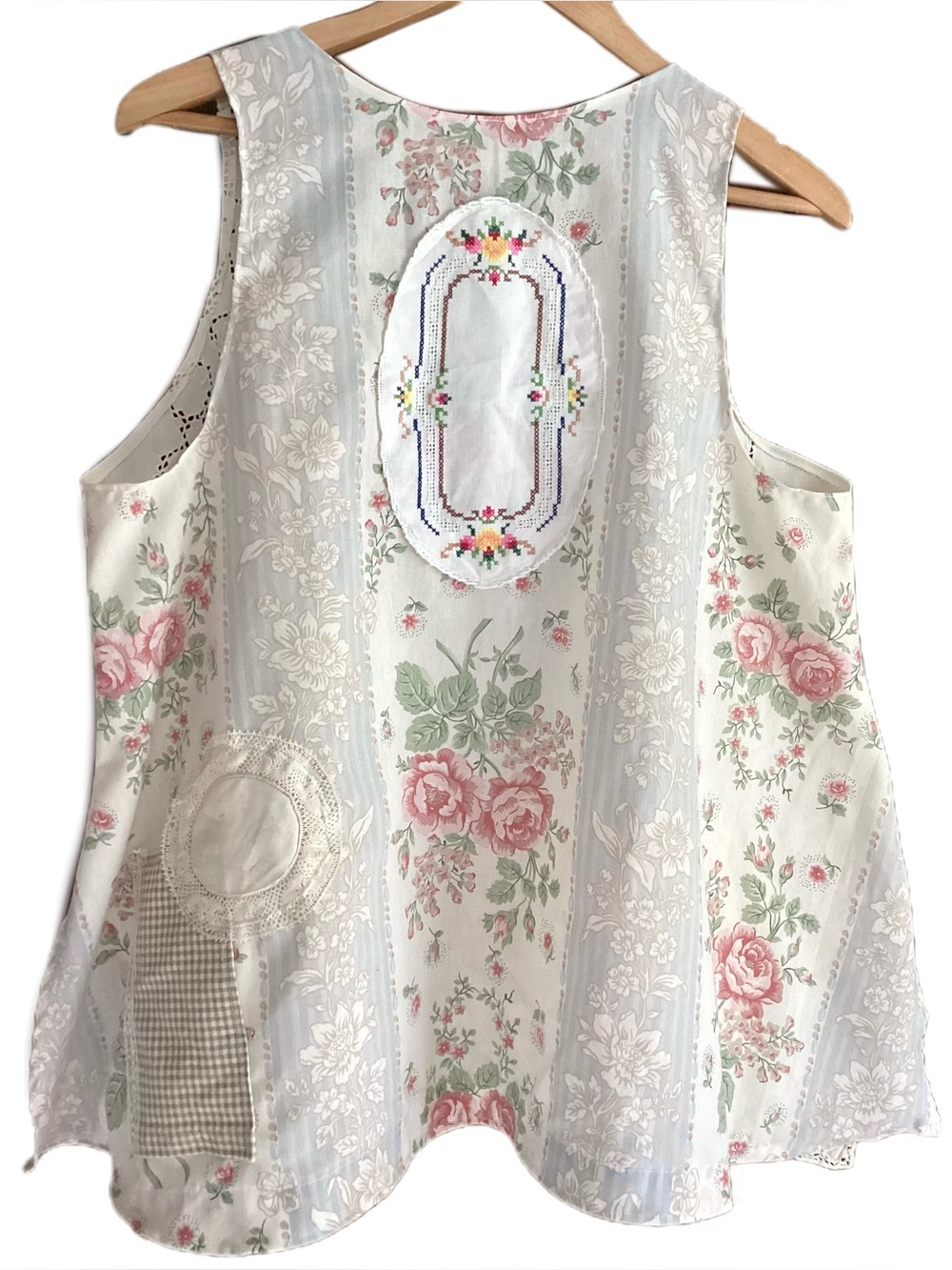 Handmade Patchwork Eyelet Tank Top OS Upcycled Reworked - Picture 2 of 15